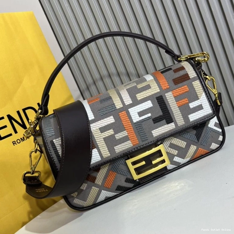 Affordable In Bag Fendi Medium FF Canvas Grey Baguette Multi Motif 0725